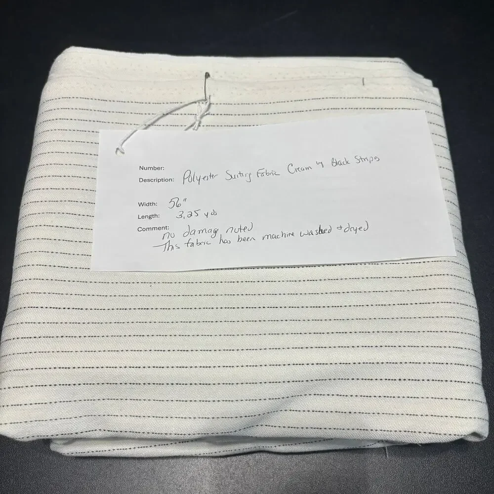 Cream Black Pinstripe Polyester Suiting Fabric 3.25 Yards Sewing Apparel